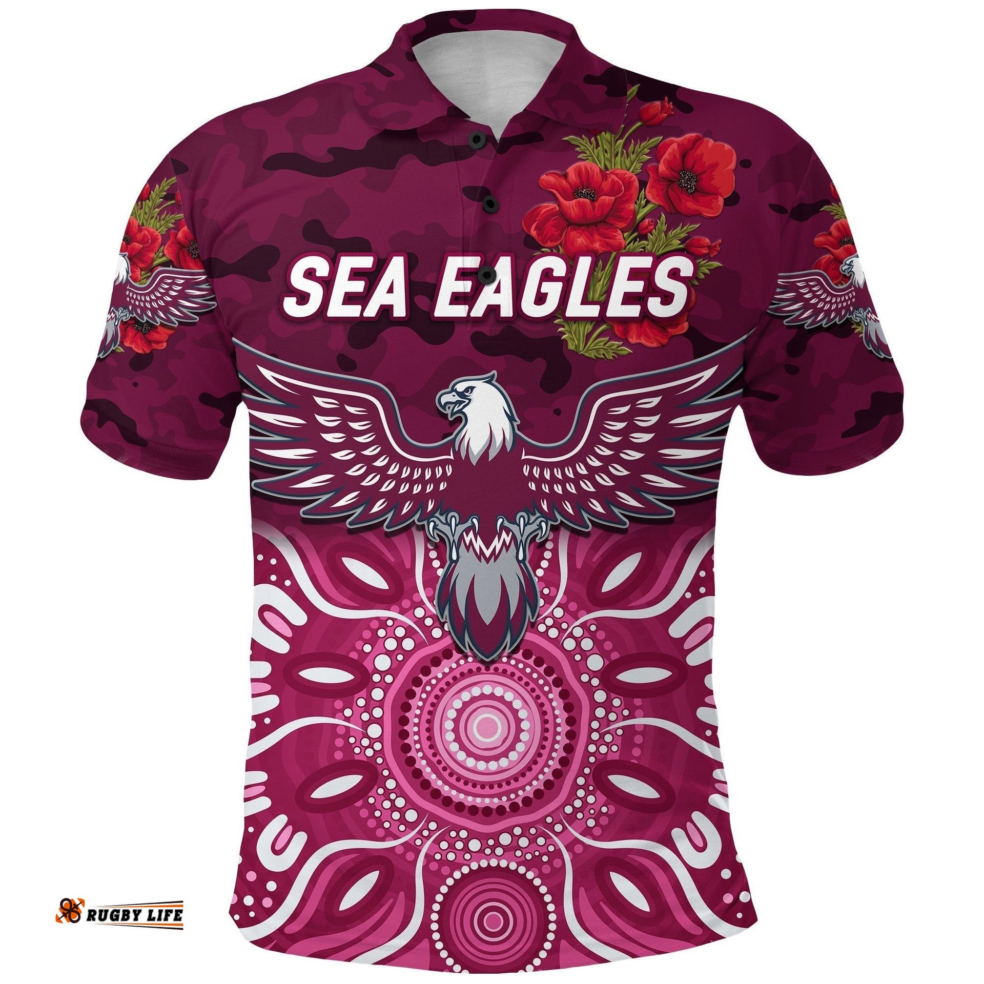 Custom Personalised Sea Eagles ANZAC Polo Shirt Indigenous Vibes
