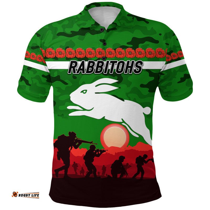 South Sydney Rabbitohs ANZAC 2022 Polo Shirt Simple Style - Green