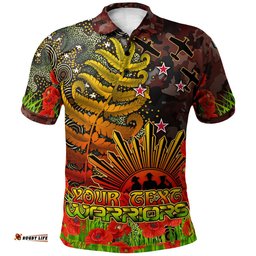 Warriors Rugby Polo Shirt - Custom Anzac Warriors with Remembrance Poppy and Indigenous Patterns Polo Shirt RLT13
