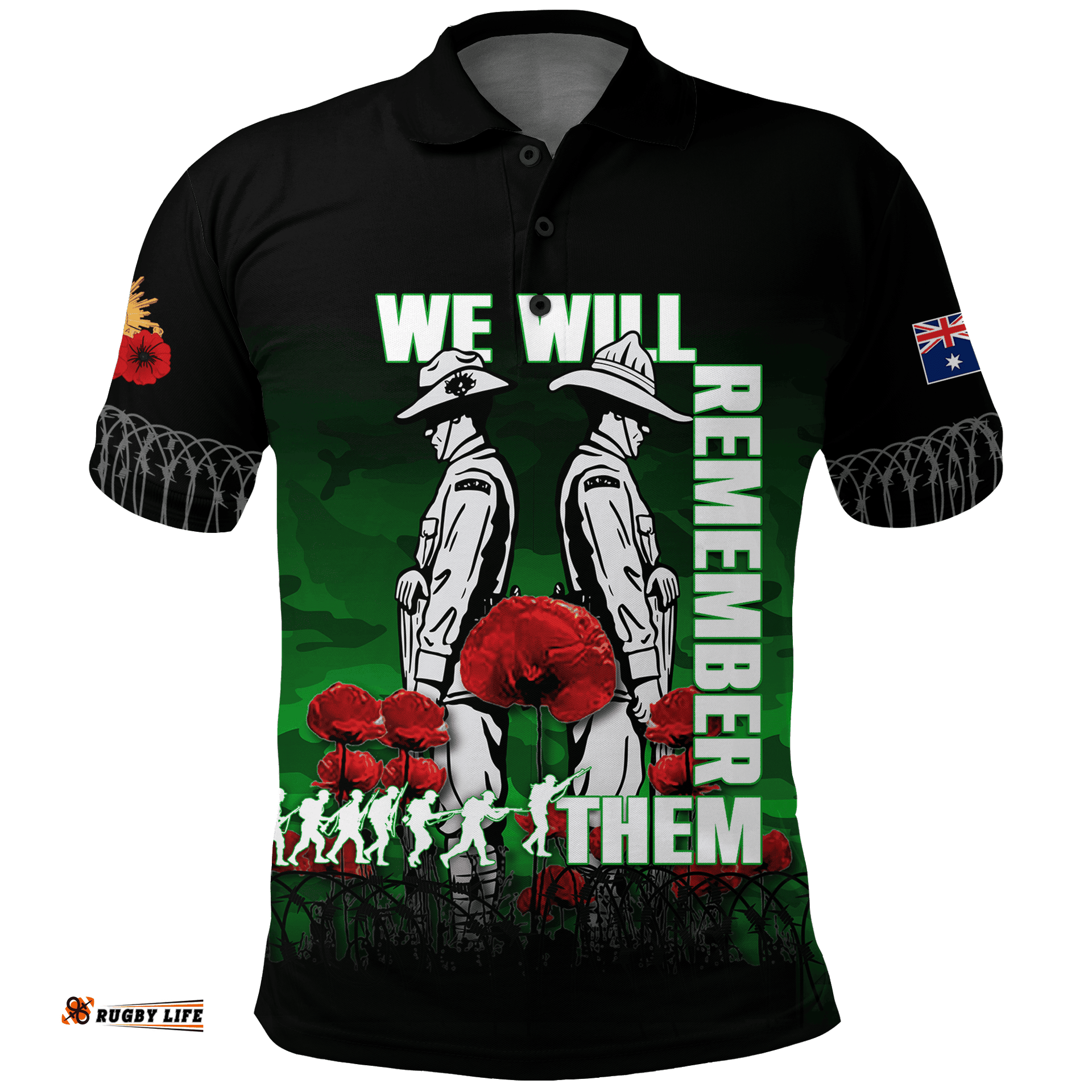 Australia ANZAC 2022 Polo Shirt Camouflage With Poppy Green -