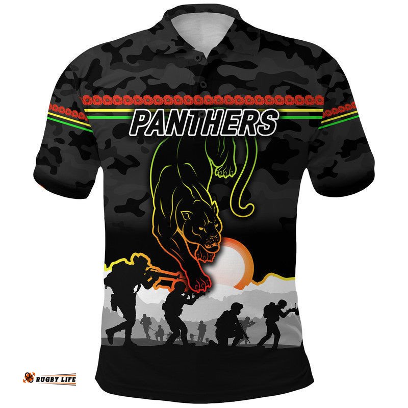 Custom Personalised Penrith Panthers ANZAC 2022 Polo Shirt Simple Style - Black