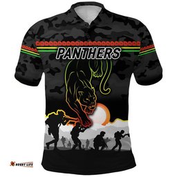 Custom Personalised Penrith Panthers ANZAC 2022 Polo Shirt Simple Style - Black