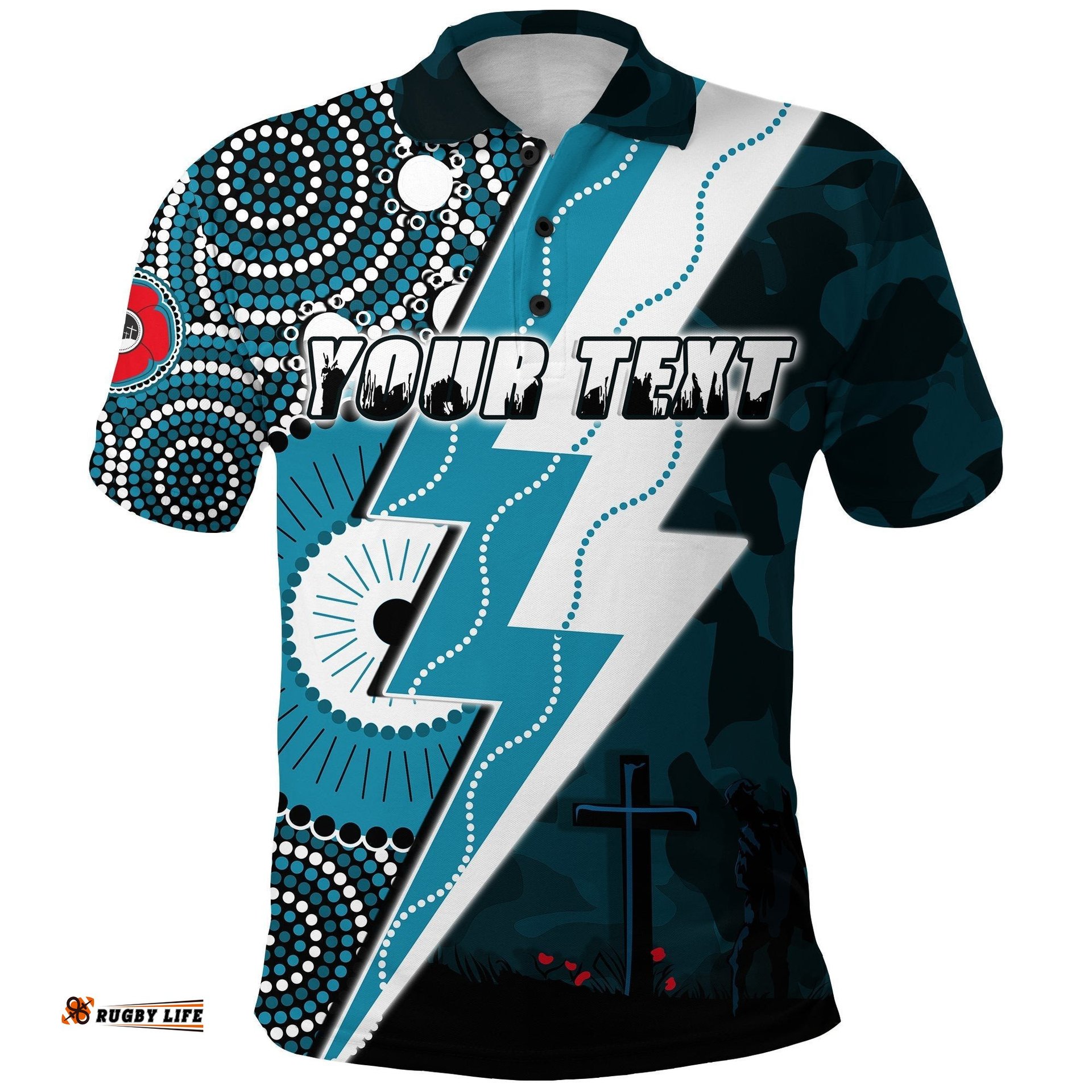 Custom Personalised Power Anzac Day Polo Shirt Port Adelaide Mix Indigenous
