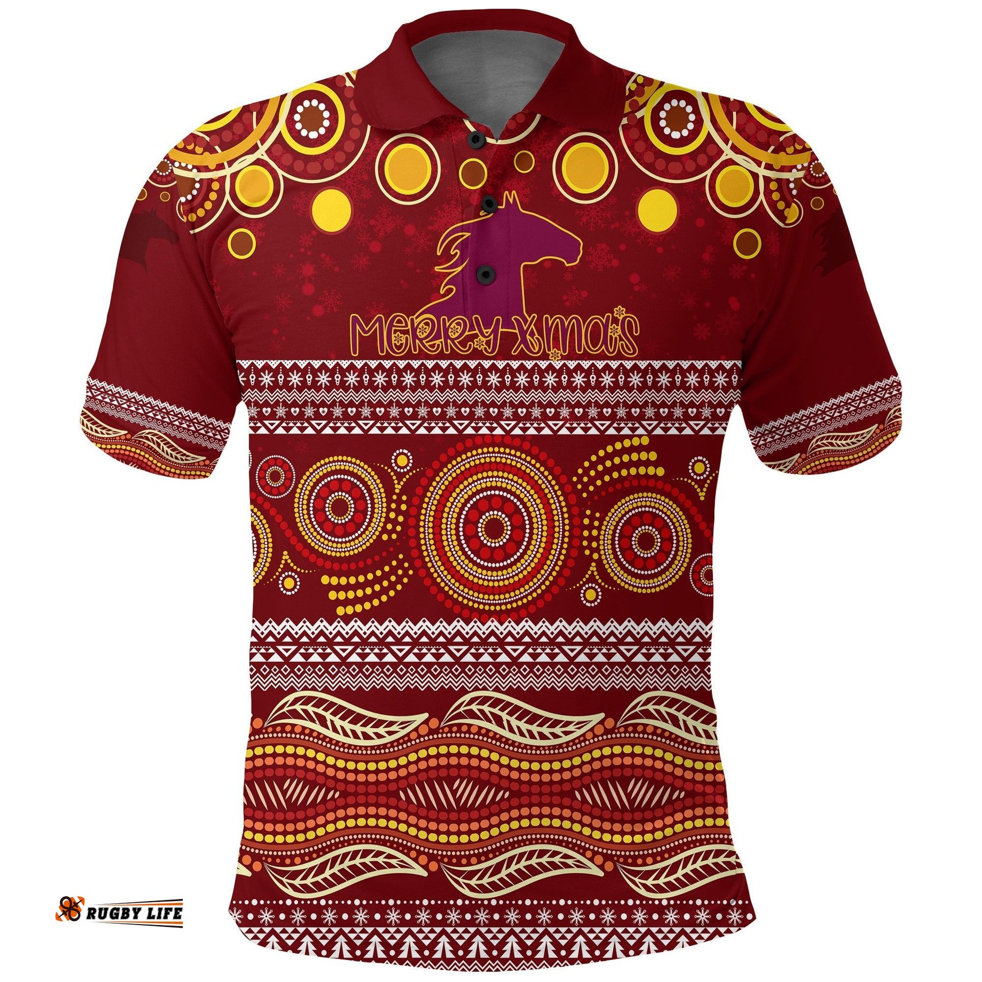 Broncos Christmas Red Aboriginal Art Polo Shirt