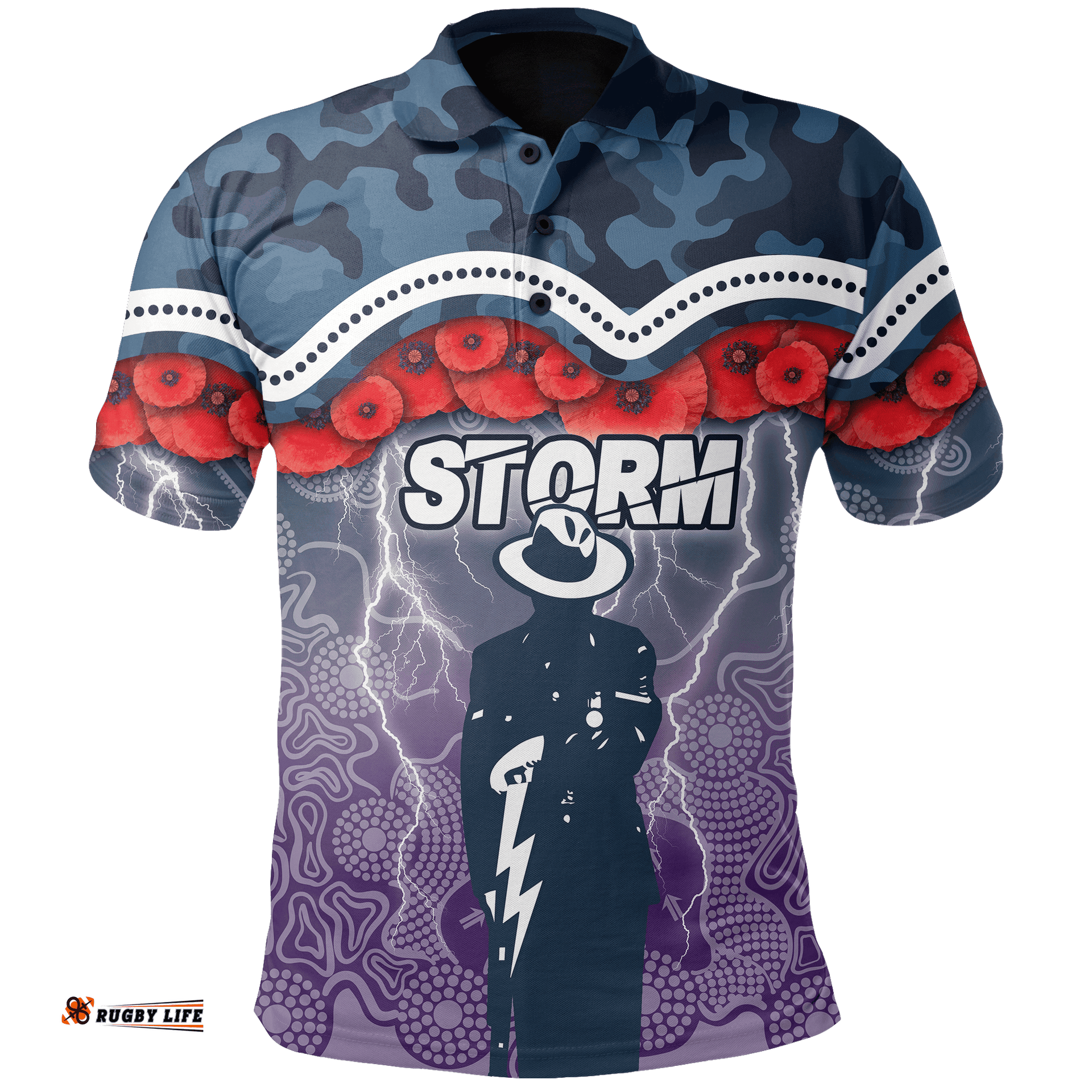 Melbourne Storm Polo Shirt Anzac Day Aboriginal