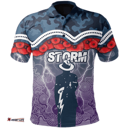 Melbourne Storm Polo Shirt Anzac Day Aboriginal