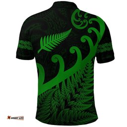 New Zealand Rugby Maori Polo Shirt Silver Fern Koru Vibes - Green