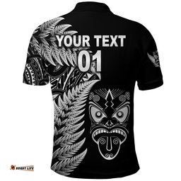 Custom Personalised New Zealand Haka Rugby Maori Polo Shirt Silver Fern Vibes - Black