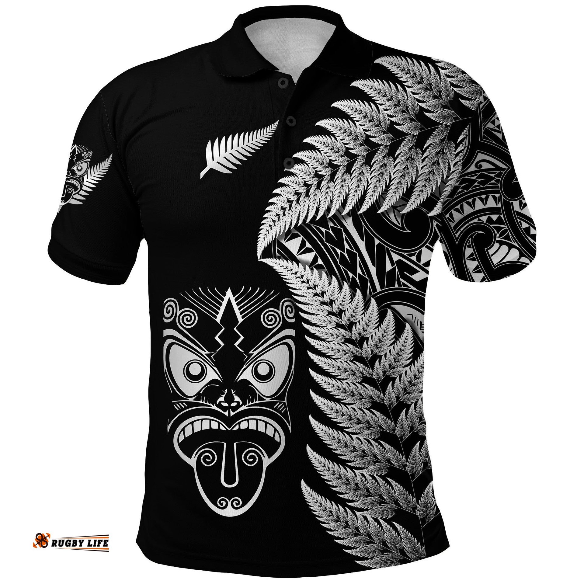 Custom Personalised New Zealand Haka Rugby Maori Polo Shirt Silver Fern Vibes - Black