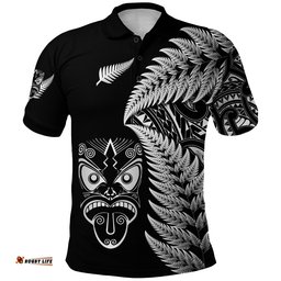 Custom Personalised New Zealand Haka Rugby Maori Polo Shirt Silver Fern Vibes - Black