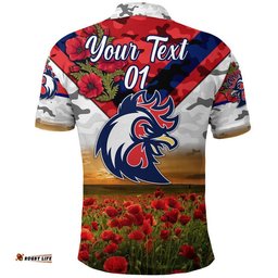 Custom Personalised Roosters ANZAC Polo Shirt Poppy Flowers Vibes - White
