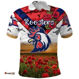 Custom Personalised Roosters ANZAC Polo Shirt Poppy Flowers Vibes - White