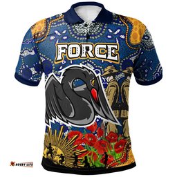 Western Force Rugby Polo Shirt - Anzac Day Western Force with Aboriginal Poppy Flower Polo Shirt