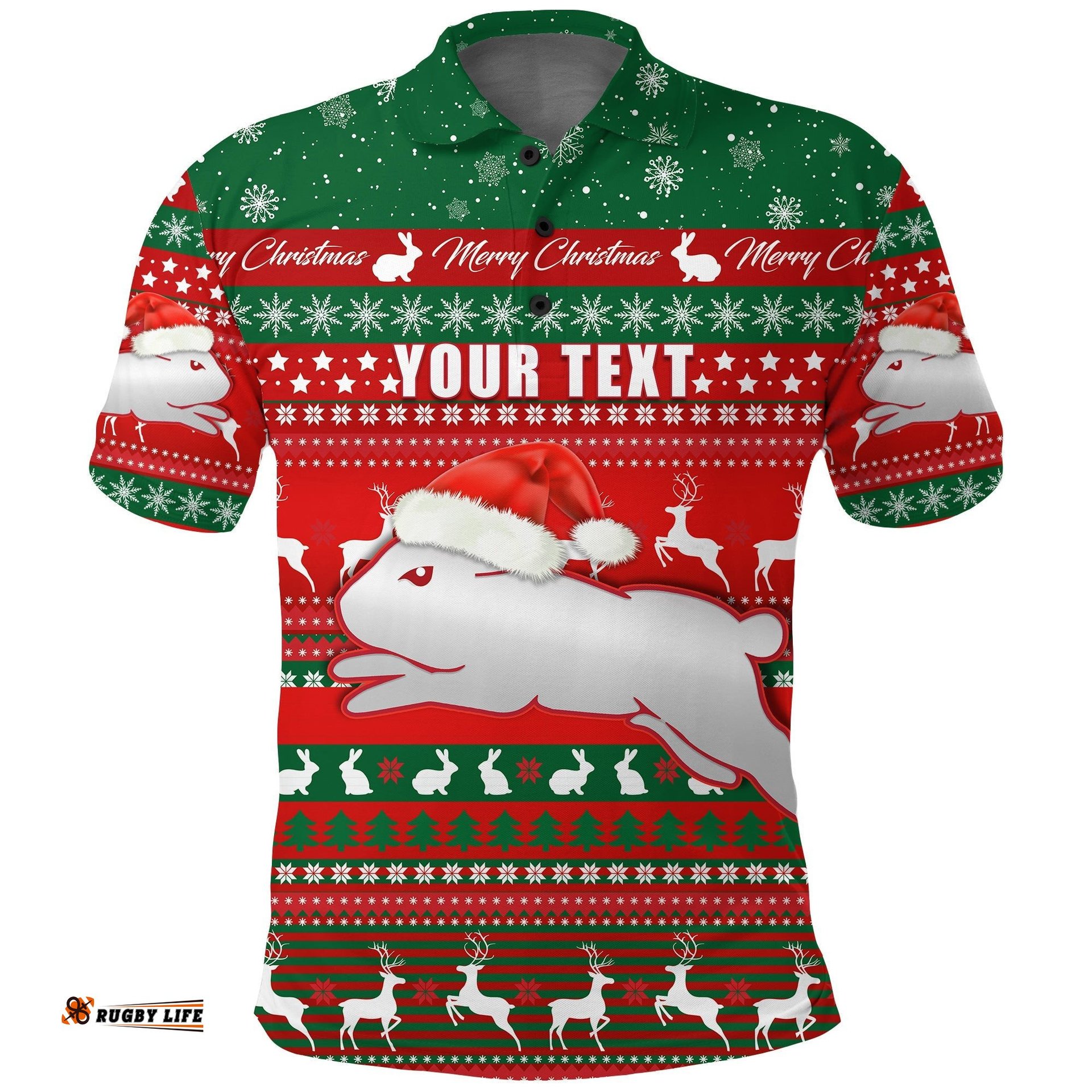 Custom Personalised Rabbitohs Christmas Polo Shirt South Sydney Indigenous