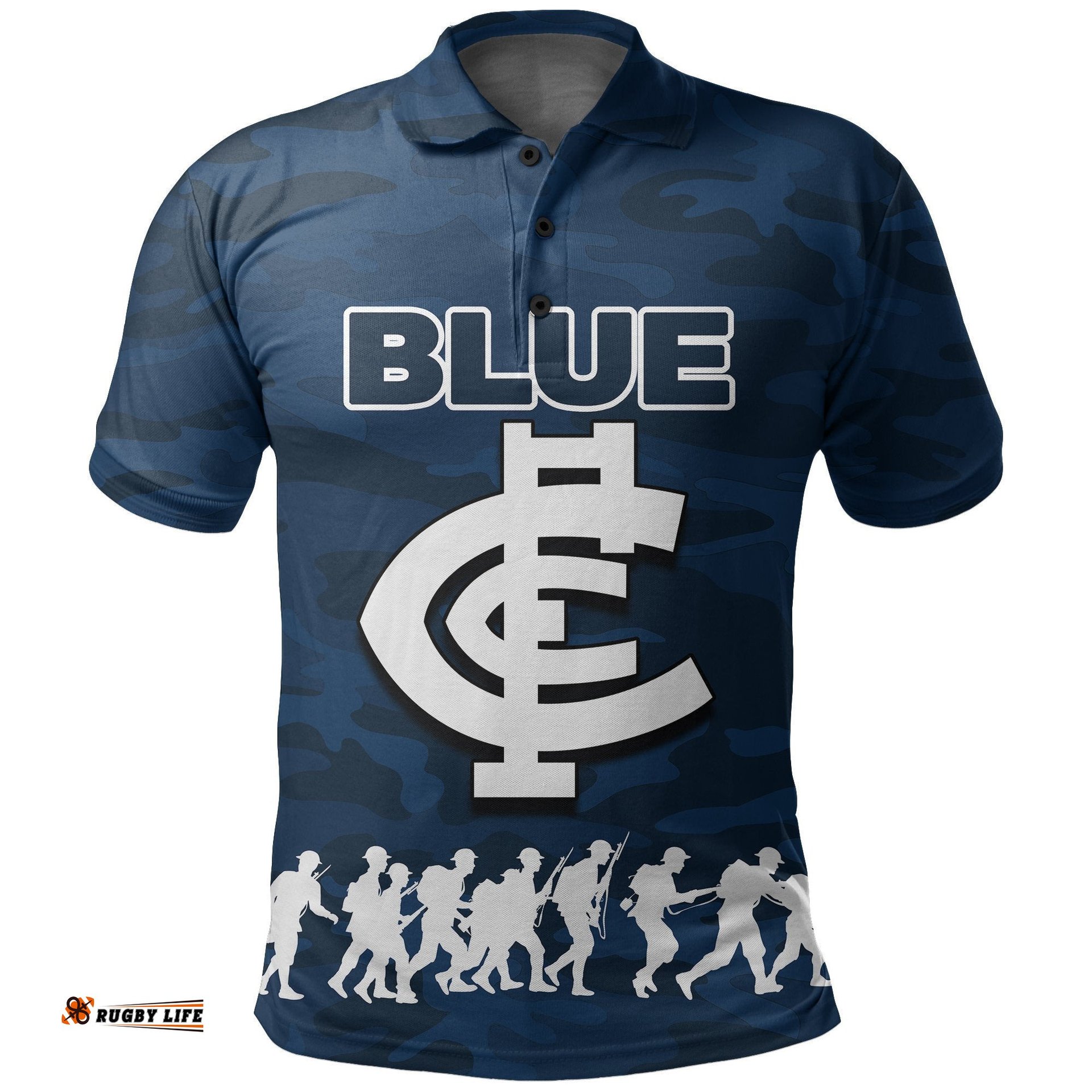 Carlton Blues Polo Shirt Anzac Day Army Patterns