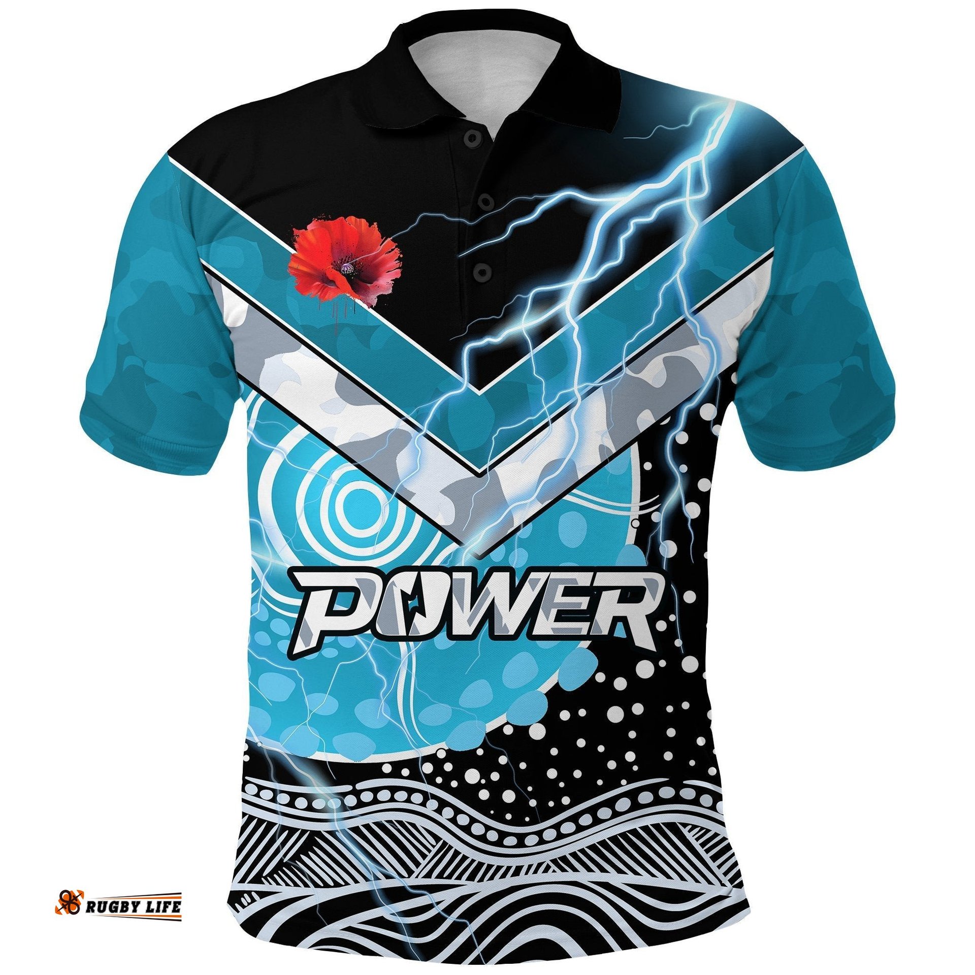 Power Anzac Day Polo Shirt Port Adelaide Lighting