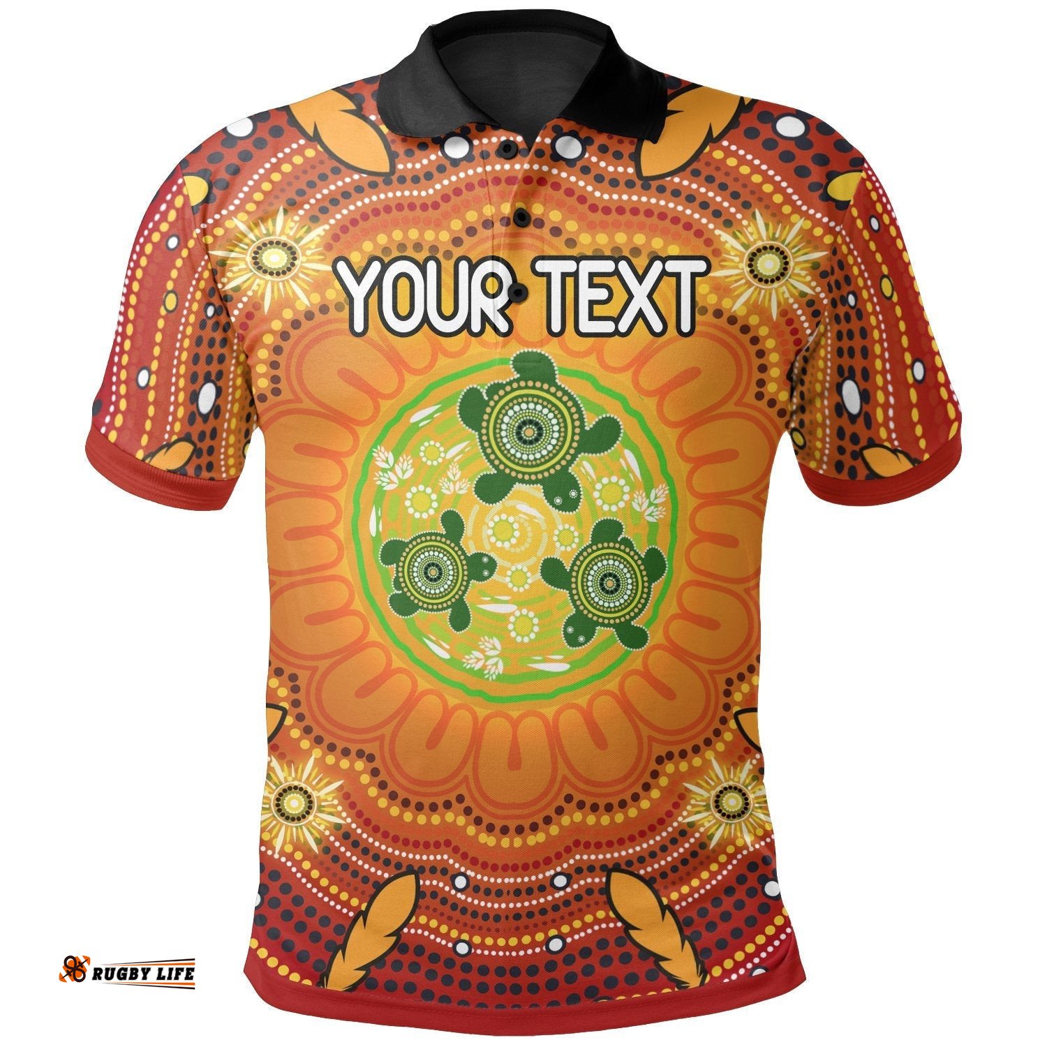 Custom Text Aboriginal Polo Shirts - Turtle Circle Dot Painting Art