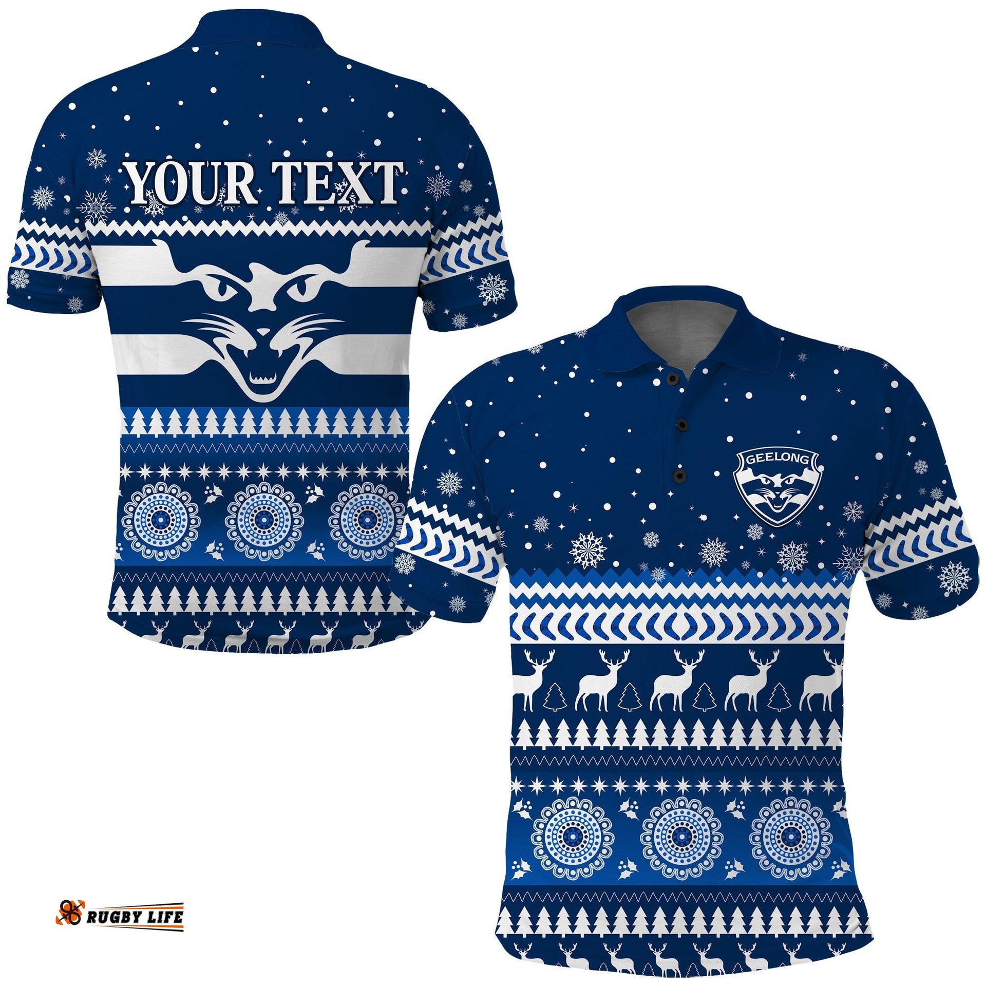 Custom Personalised Cats Christmas Polo Shirt Indigenous Geelong Football