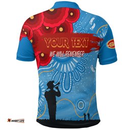 Custom Personalised Gold Coaster Sunnies Indigenous Anzac Day Polo Shirt We Will Remember