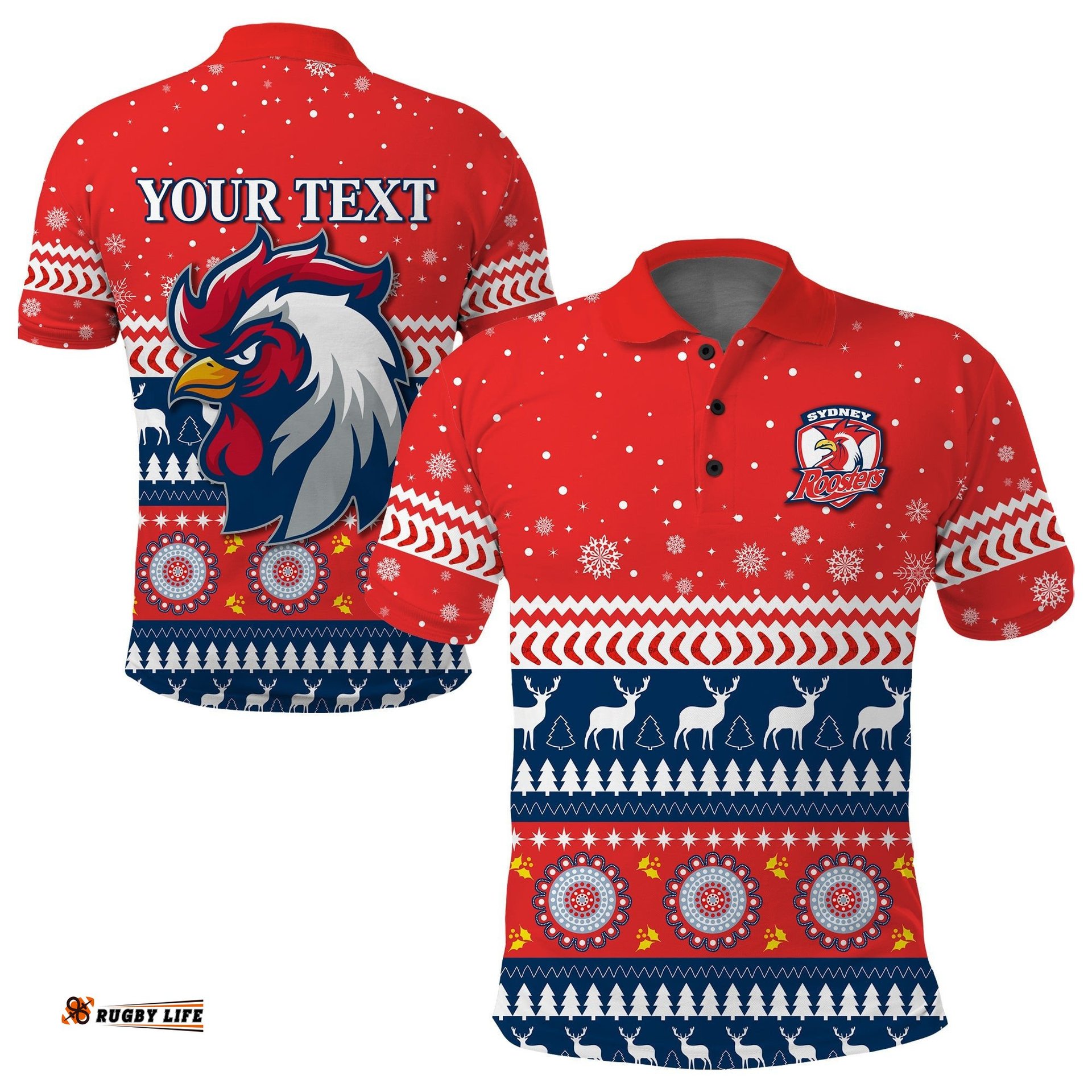 Custom Personalised Roosters Polo Shirt Merry Christmas Sydney
