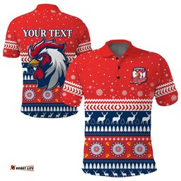Custom Personalised Roosters Polo Shirt Merry Christmas Sydney