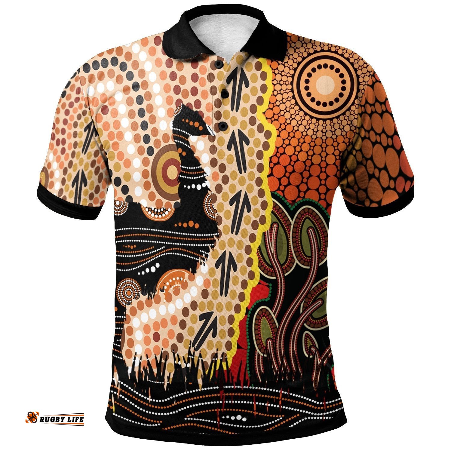 Polo Shirt - Australian Aboriginal Sun and Emu