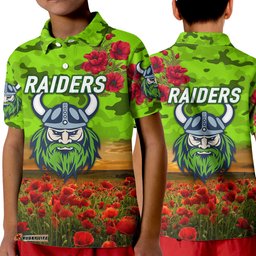 Raiders ANZAC Polo Shirt Poppy Flowers Vibes