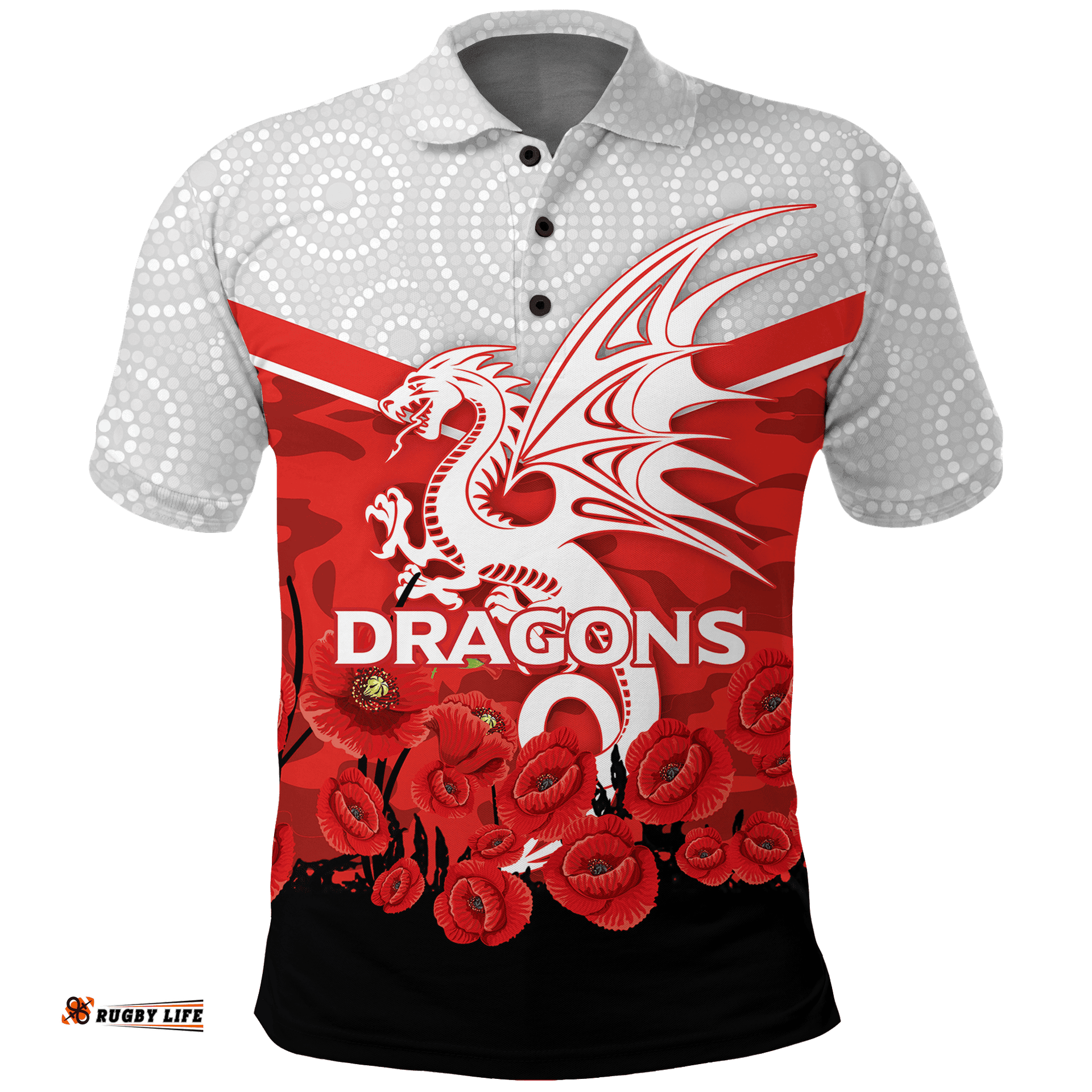 Custom Personalised Dragons Rugby Anzac Day Polo Shirt - Indigenous Art -