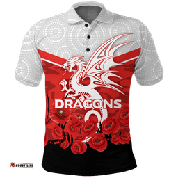 Custom Personalised Dragons Rugby Anzac Day Polo Shirt - Indigenous Art -