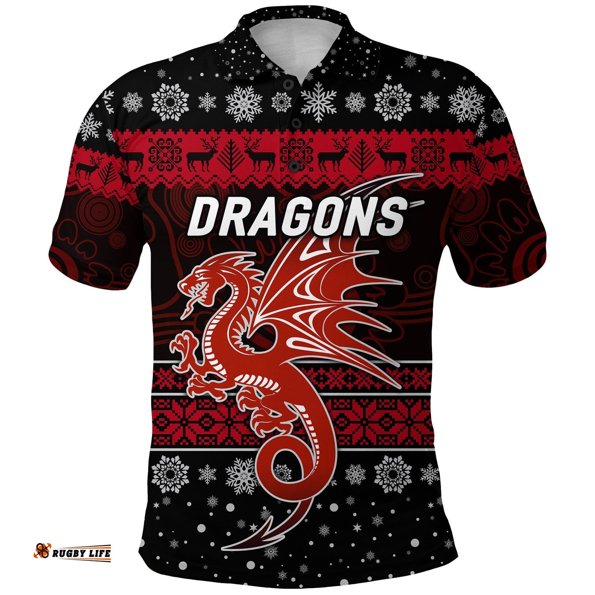 Custom Personalised St. George Illawarra Dragons Polo Shirt Christmas Simple Style - Black