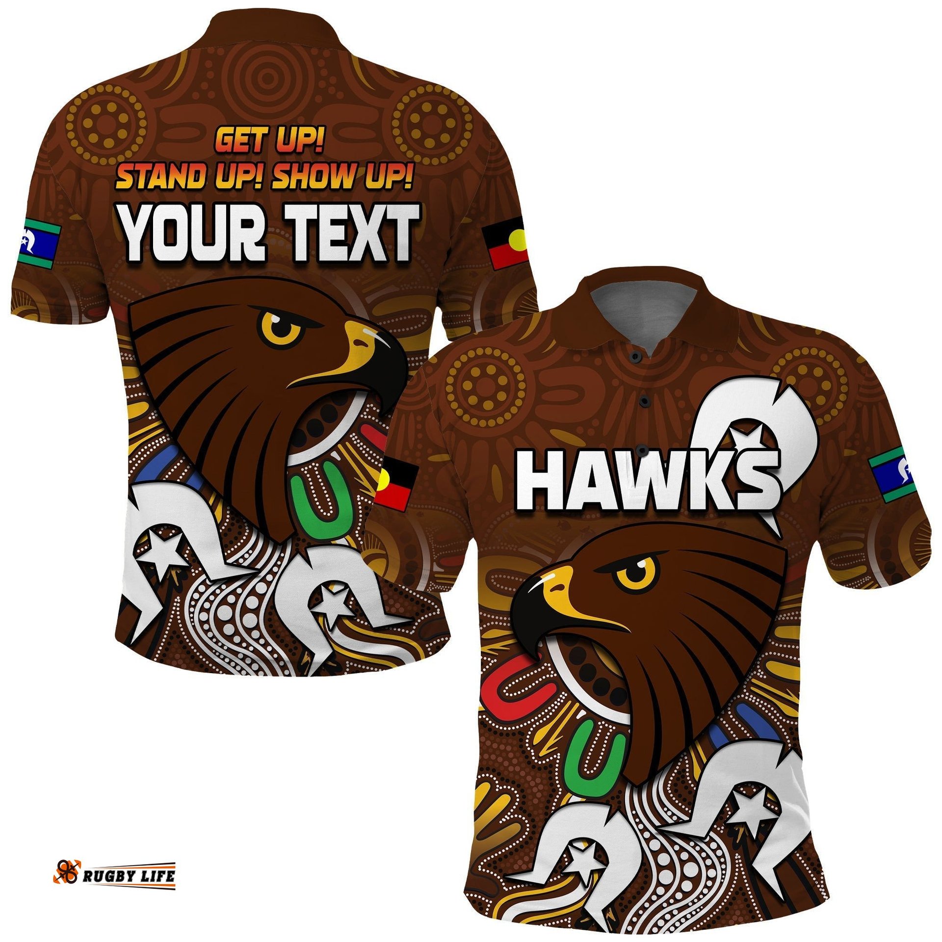 Custom Personalised Hawks NAIDOC Week Polo Shirt Hawthorn Football Aboriginal