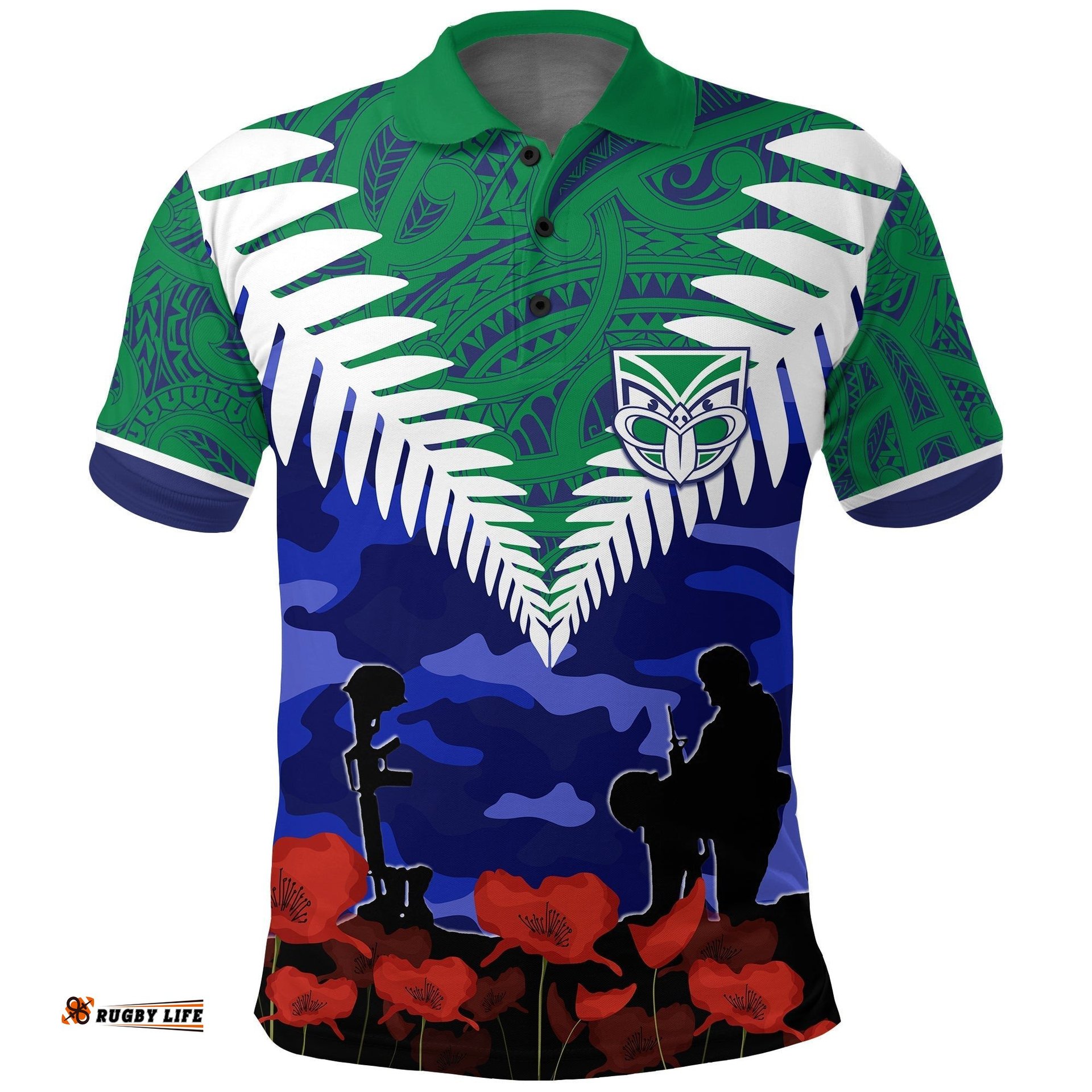 New Zealand Warriors Rugby Polo Shirt Anzac Day Maori Mix Camouflage