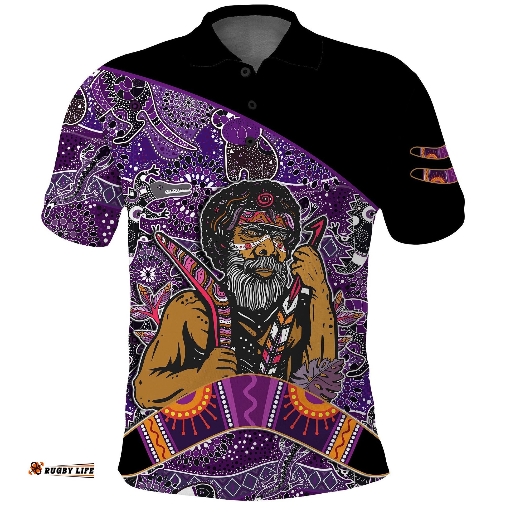Australian Boomerang Polo Shirt Indigenous Australia Purple Graceful
