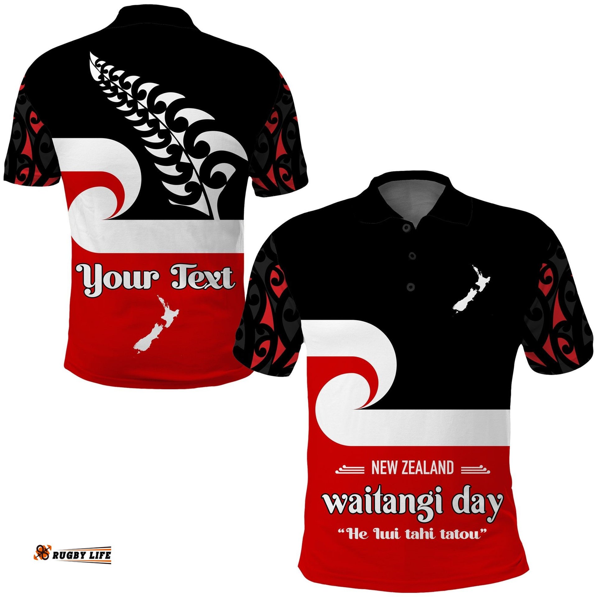 Custom Personalised Waitangi Day Polo Shirt Maori Fern and Tino Rangatiratanga Flag