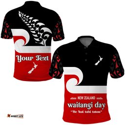 Custom Personalised Waitangi Day Polo Shirt Maori Fern and Tino Rangatiratanga Flag