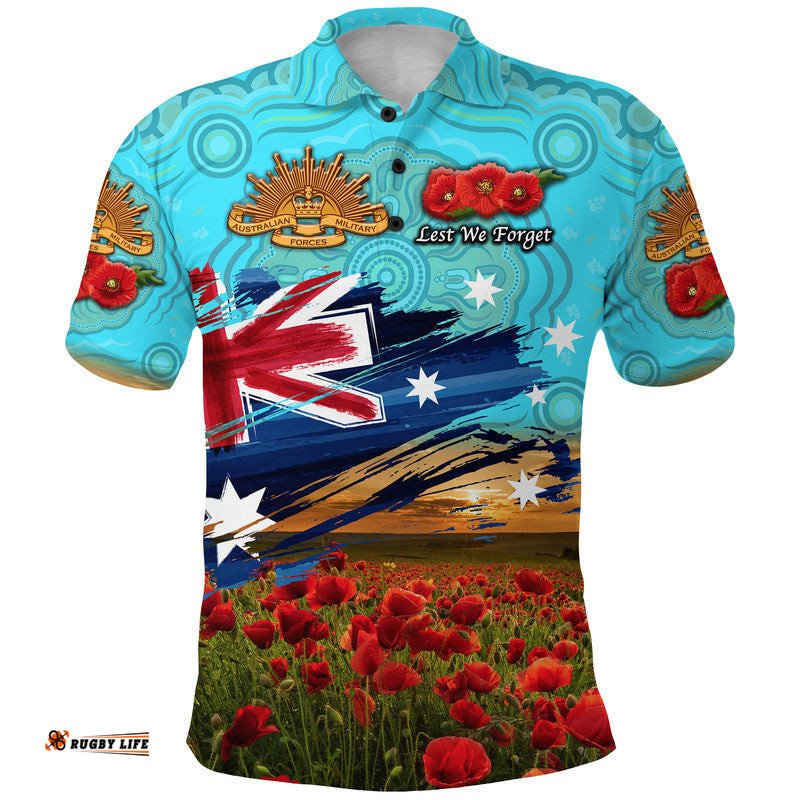 Custom Personalised Australia Aboriginal ANZAC Polo Shirt Poppy Vibes - Blue