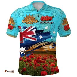 Custom Personalised Australia Aboriginal ANZAC Polo Shirt Poppy Vibes - Blue