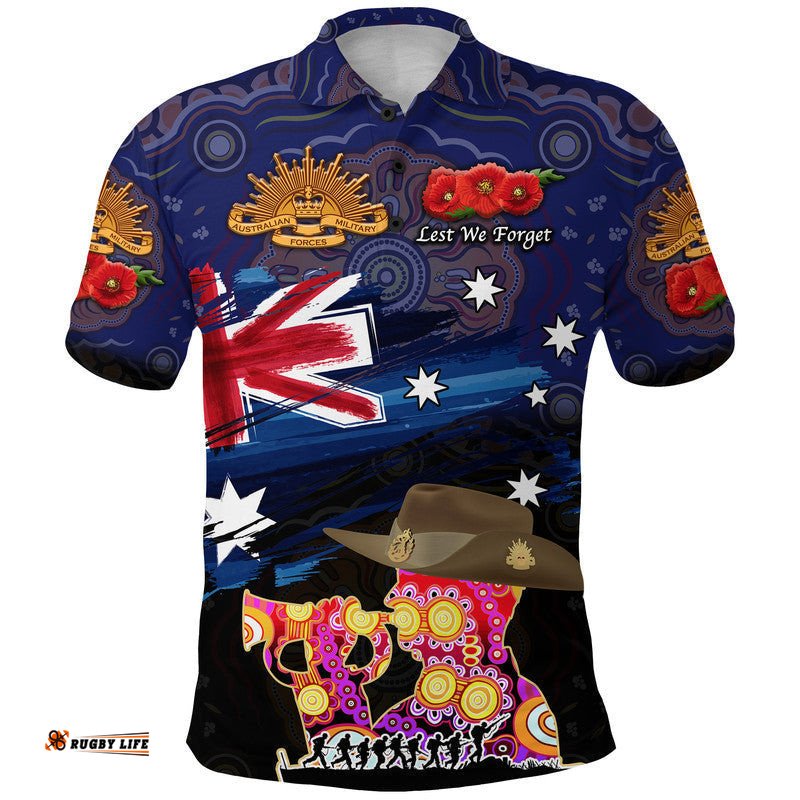 Custom Personalised Australia Aboriginal ANZAC Polo Shirt Remembrance Vibes - Navy