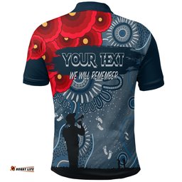 Custom Personalised Carlton Blue Baggers Indigenous Anzac Day Polo Shirt We Will Remember