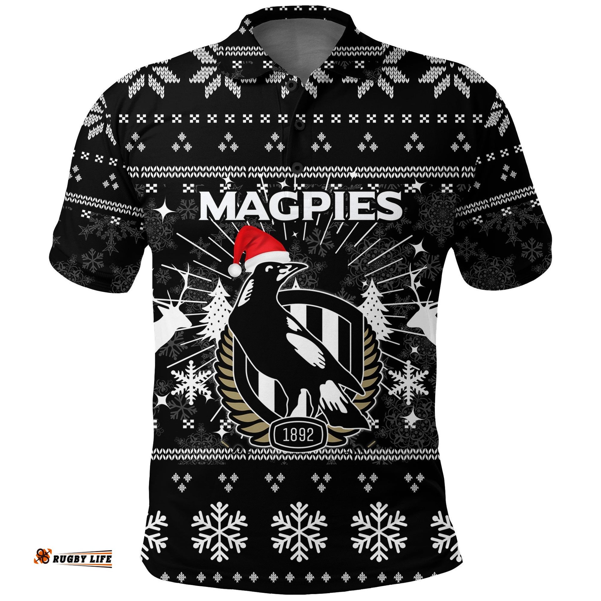 Collingwood Magpies Polo Shirt - Christmas Ugly Style -