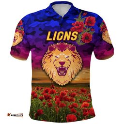 Custom Personalised Brisbane Lions ANZAC Polo Shirt Poppy Vibes