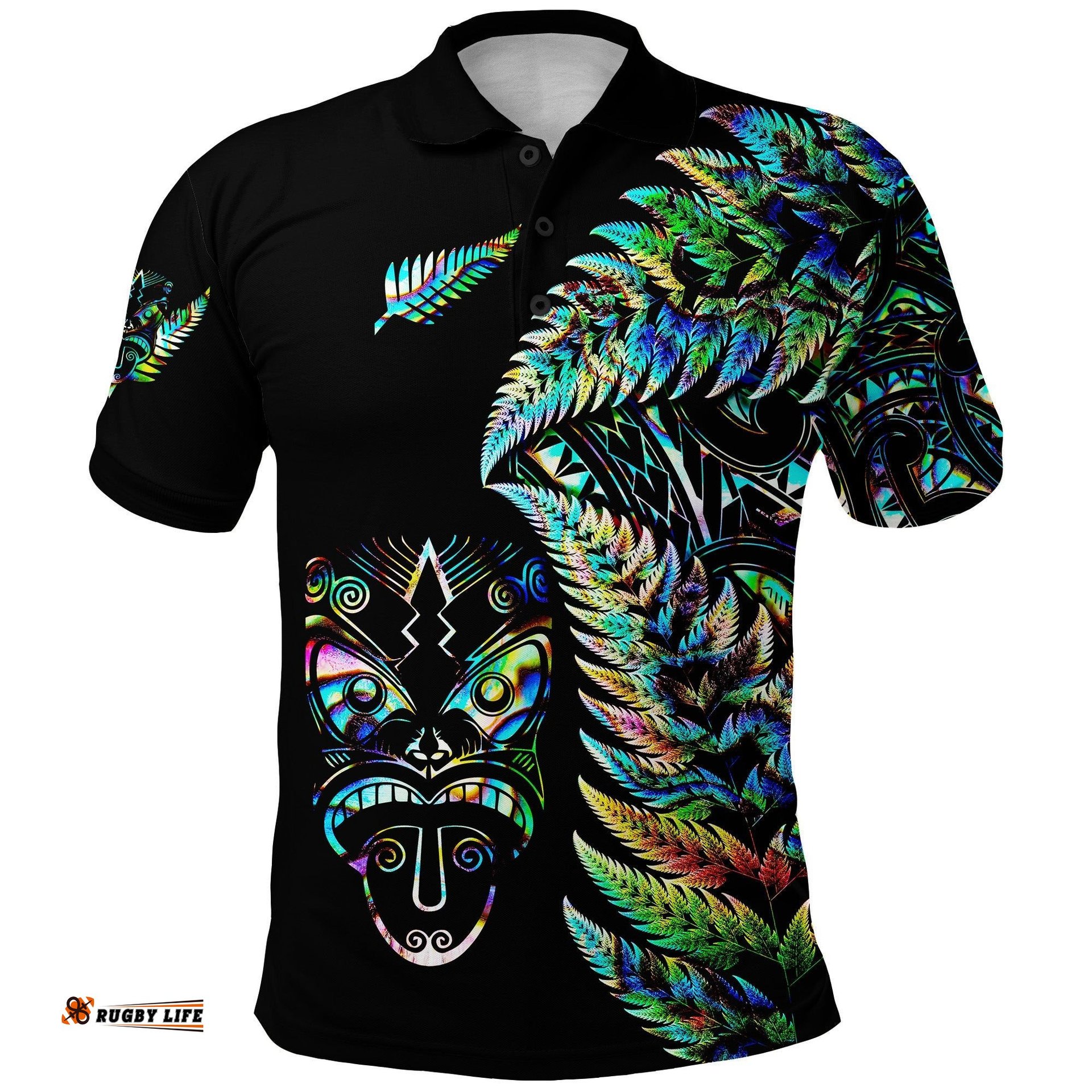 Custom Personalised New Zealand Haka Rugby Maori Polo Shirt Silver Fern Vibes - Paua Shell