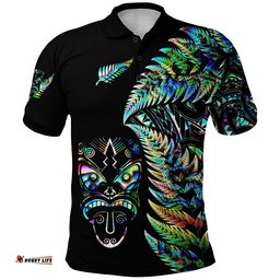 Custom Personalised New Zealand Haka Rugby Maori Polo Shirt Silver Fern Vibes - Paua Shell