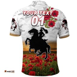 Custom Personalised Dragons ANZAC Polo Shirt Poppy Flowers Vibes - White