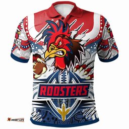 Roosters Rugby Aboriginal Custom Polo Shirt - Super Indigenous Sydney Roosters Scratch Style RLT13