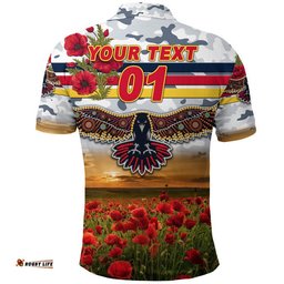 Custom Personalised Adelaide Crows ANZAC Polo Shirt Poppy Vibes - White