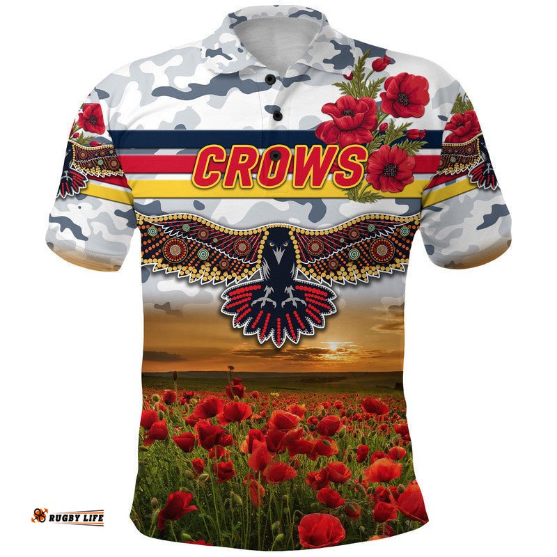 Custom Personalised Adelaide Crows ANZAC Polo Shirt Poppy Vibes - White