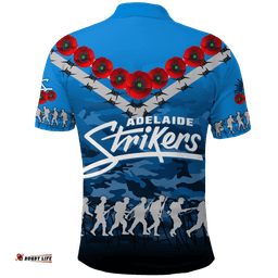 Adelaide Strikers ANZAC 2022 Polo Shirt Camouflage With Poppy -