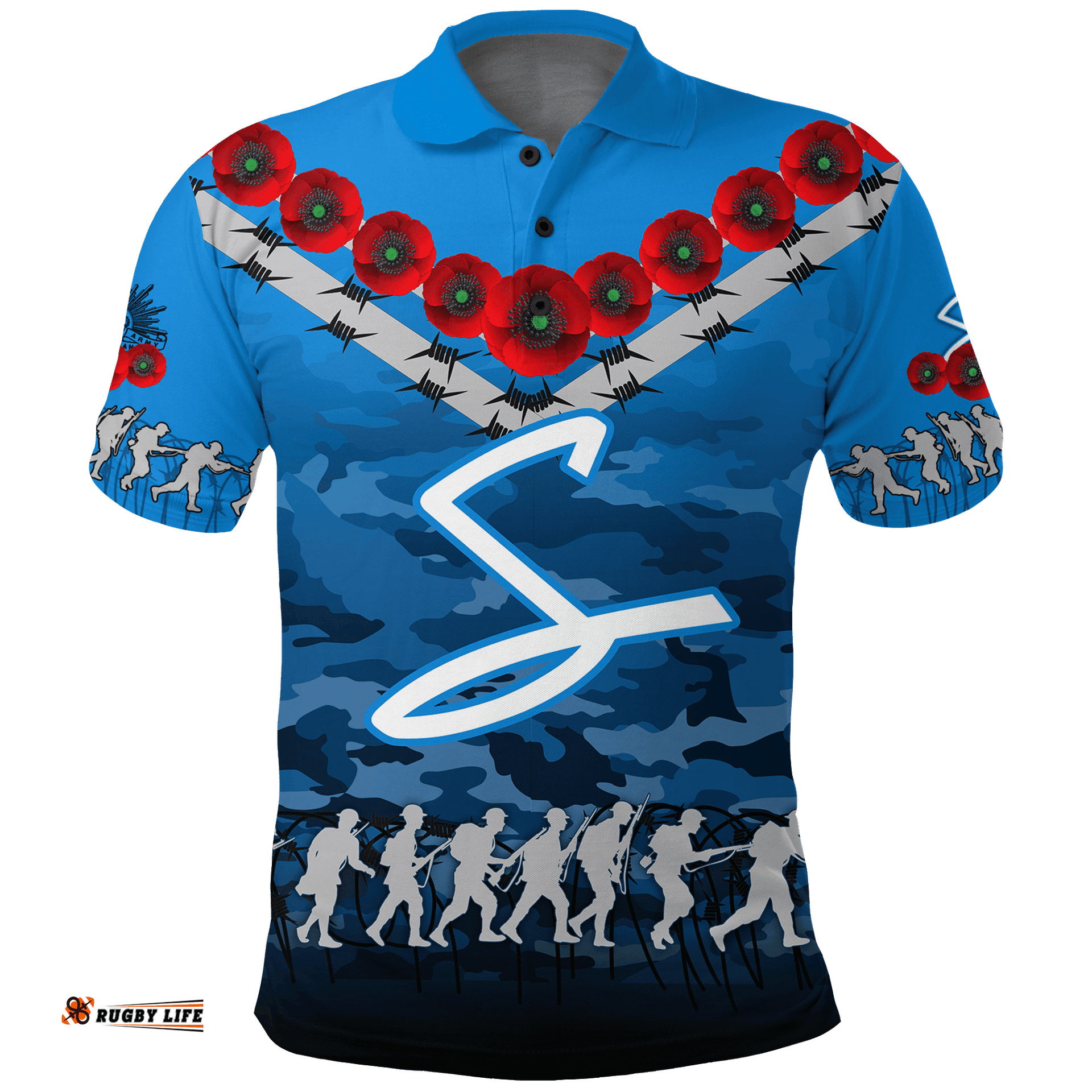 Adelaide Strikers ANZAC 2022 Polo Shirt Camouflage With Poppy -