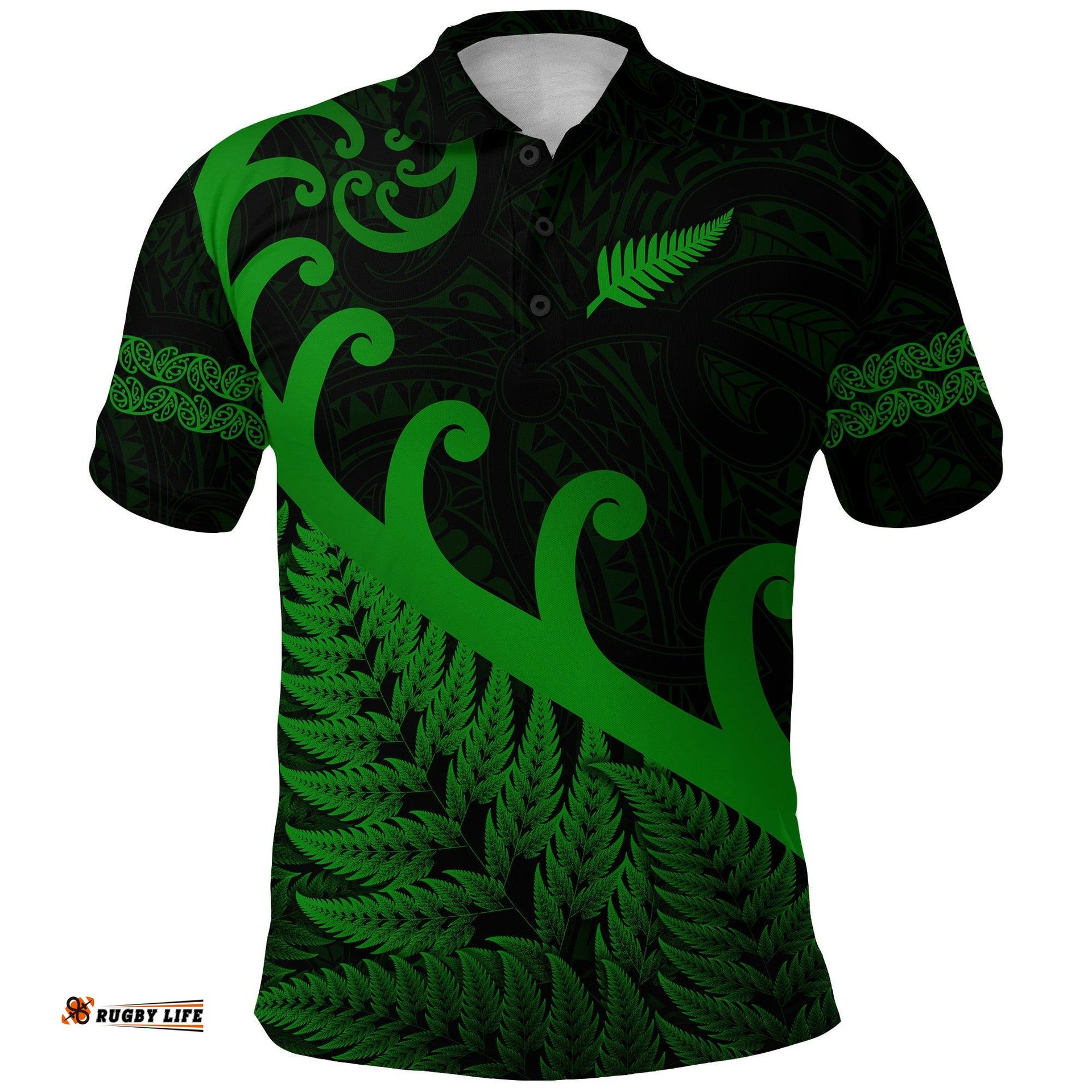 Custom Personalised New Zealand Rugby Maori Polo Shirt Silver Fern Koru Vibes - Green